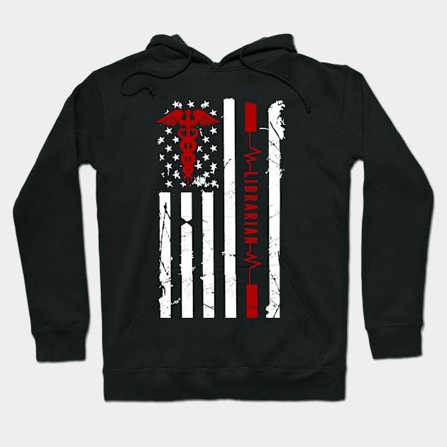 Librarian Heartbeat Flag American Hoodie by Pelman